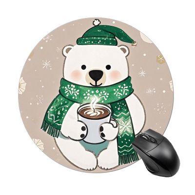 Exquisite Bear That is Afraid of The Cold Printed Round Mouse Pad Portable Waterproof Non-Slip Mousepad Rubber Mouse Mat Desk Decor Stuff for Laptop Computer Gaming Office Home