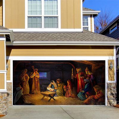 Christmas Garage Door Decorations Cover Banner, Christmas Night Christmas Large Backdrop Decoration for Garage Party Wall Door Gate, Christmas Nativity Decoration Backg(Size:480x210cm/16x7ft,Color:A)
