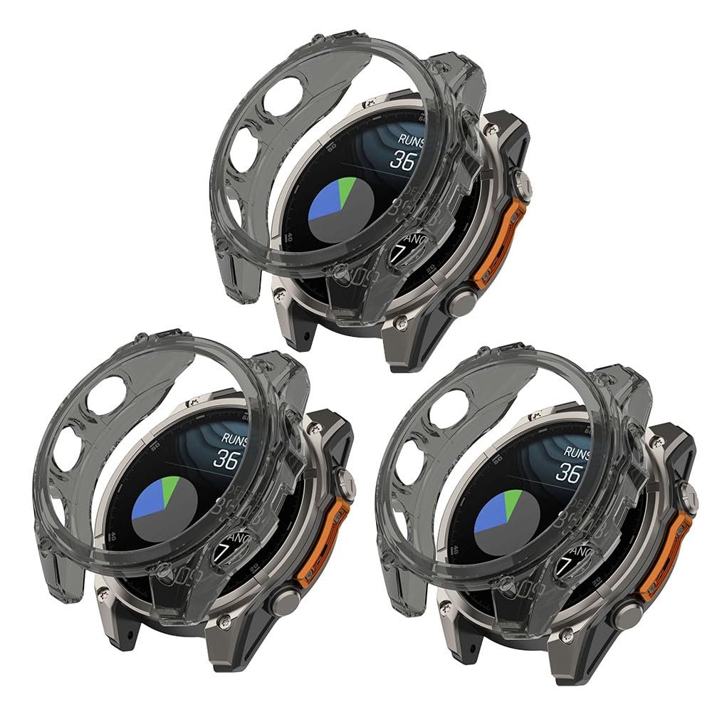 3 Pack Case for Garmin Fenix 8 43 mm Screen Protector Protective Case, Flexible TPU Screen Protector Case Scratch-Resistant Cover Protective Case (Black/Black/Black)