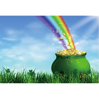 14x10ft Spring St. Patrick's Day Photography Background Green Grass Land Shamrocks Clover Leaf Pot of Gold Magical Rainbow Glitter Saint Patrick's Day Backdrop Irish Ceilidh Party Photo Props