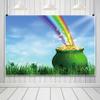 14x10ft Spring St. Patrick's Day Photography Background Green Grass Land Shamrocks Clover Leaf Pot of Gold Magical Rainbow Glitter Saint Patrick's Day Backdrop Irish Ceilidh Party Photo Props view 3
