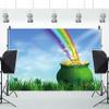 14x10ft Spring St. Patrick's Day Photography Background Green Grass Land Shamrocks Clover Leaf Pot of Gold Magical Rainbow Glitter Saint Patrick's Day Backdrop Irish Ceilidh Party Photo Props view 4