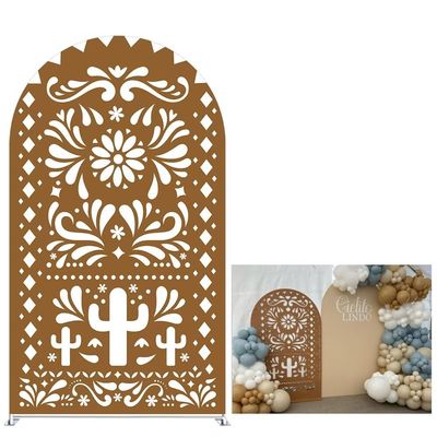Aerdce Brown Mexican Fiesta Talavera Wedding Party Decoration Arch Backdrop Cover Stretchy Arched Stands Covers for Baptismx Birthday Baby Shower Parties Decoration(Cover+Stand)