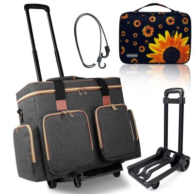 Sambois Rolling Teacher Tote Bag with Detachable Trolley Elegant Gray & Watch Band Organizer Case for Apple Watch Band Sunflower