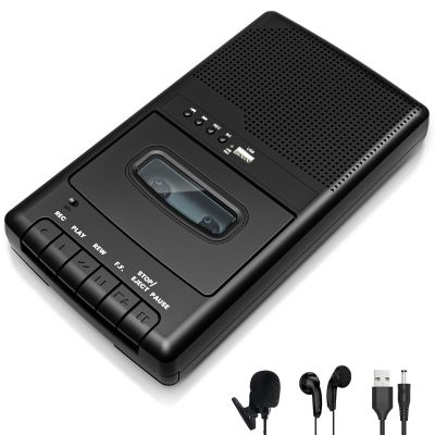 Cassette Players Recorder, Portable Tape USB Player with Stand-Alone Mic, Cassettes Tape Digital Converter to USB Flash Disk, Built-in Speaker, Retractable Handle, 3.5MM Headphone