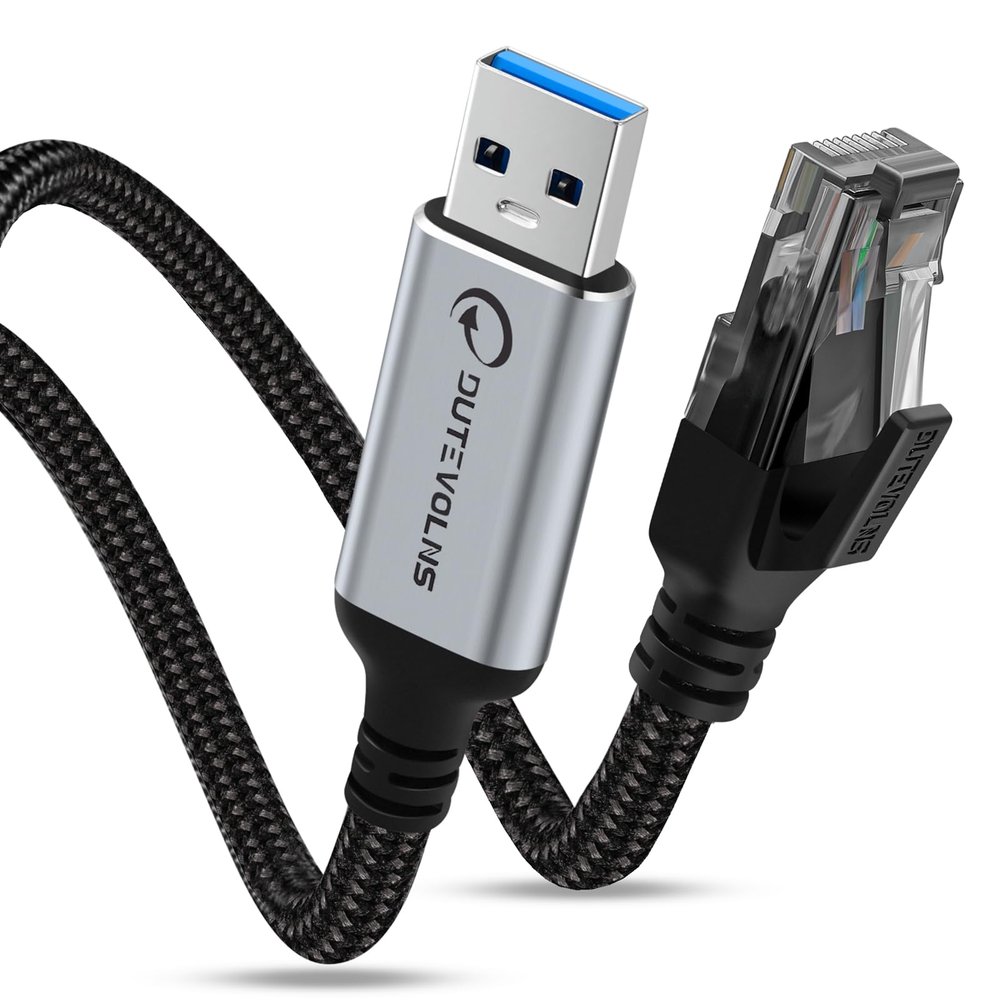 Dutevolns USB to Ethernet Cable 6.6 FT, USB 3.0 A to RJ45 Male Nylon Adapters, Gigabit Directly Connected, Compatible for Laptop, Desktop PC, Switch, Windows 10 and Windows 11