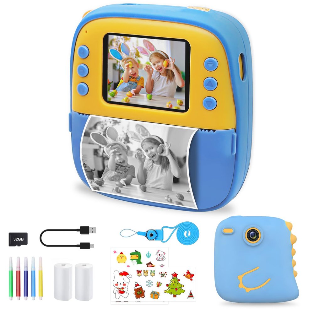 Kids Instant Digital Cameras,32GB Toddler Cam Instant Print Toys,1080P Children Printable Camera Children Day Birthday Gifts for 3-12 Years Old Girls, Toddler Camera Girls Toys (Blue)