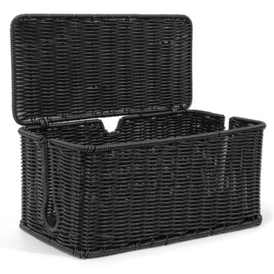 ZhiYo Rattan Cable Management Box, Black Cord Organizer, 12.5" x 5" x 5.2"