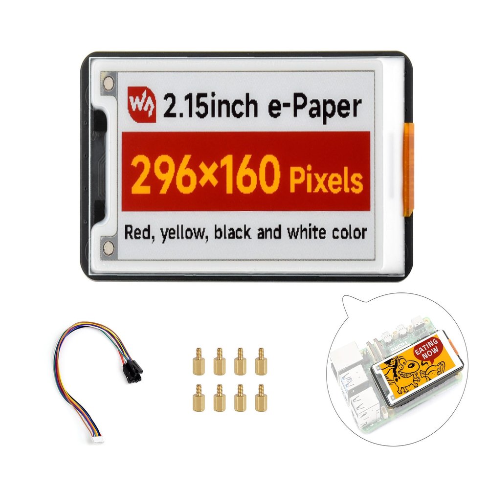 2.15inch E-Paper Display Compatible with Raspberry Pi 5/4B/3B+/Zero/Zero W/Zero 2W/Pico/Pico W/Pico 2/Jetson Nano, 296x160 Pixel E-Ink Display, Red/Yellow/Black/White, SPI Interface with Driver Board