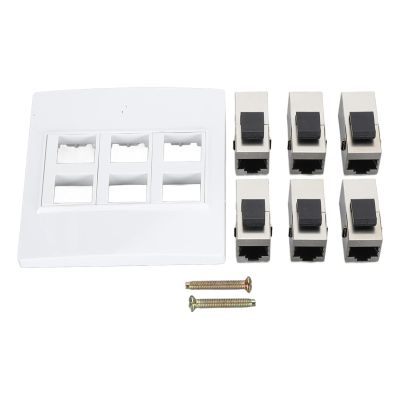 Cat6 Ethernet Wall Plate, 6 Port Female to Female, Detachable Keystone Jack, with Low Voltage Mounting Brackets