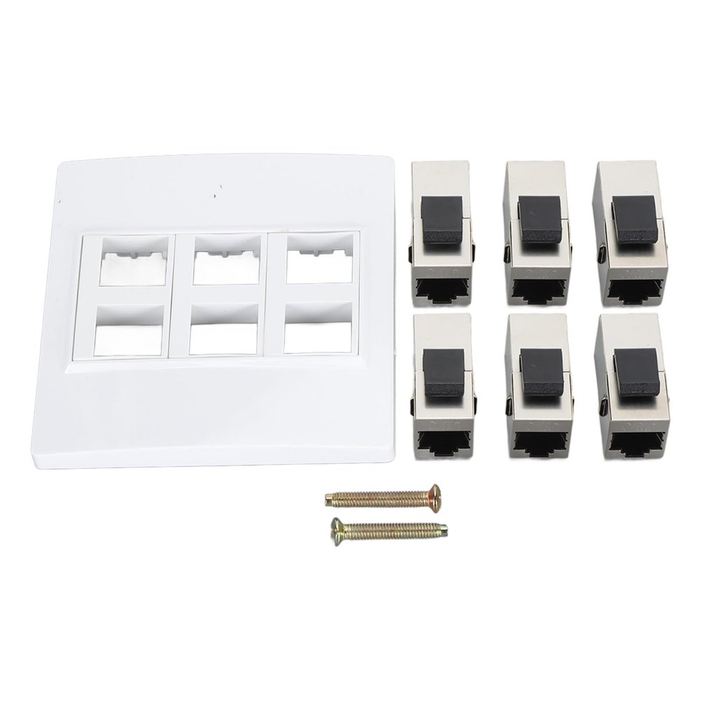 Cat6 Ethernet Wall Plate, 6 Port Female to Female, Detachable Keystone Jack, with Low Voltage Mounting Brackets
