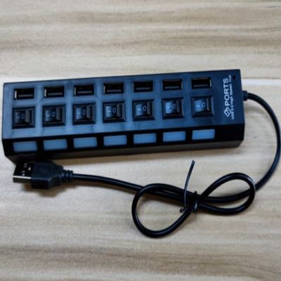 Black 7 Port USB 2.0 Hub On/Off Switches + AC Power Adapter Cable for PC Laptop