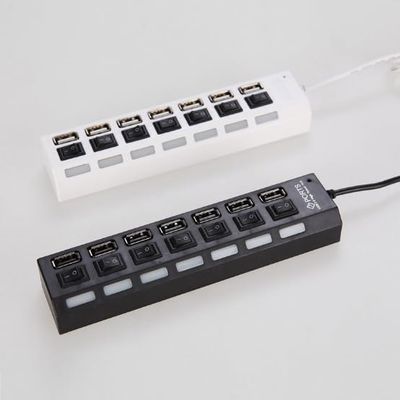 7 Ports LED USB 2.0 Adapter Hub Power with On/Off Switch For PC Laptop Portable