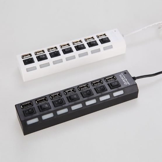 7 Ports LED USB 2.0 Adapter Hub Power with On/Off Switch For PC Laptop Portable