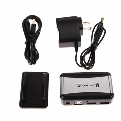 7 Port USB 2.0 High Speed Hub with US Plug AC Power Adapter Cable for PC Laptop