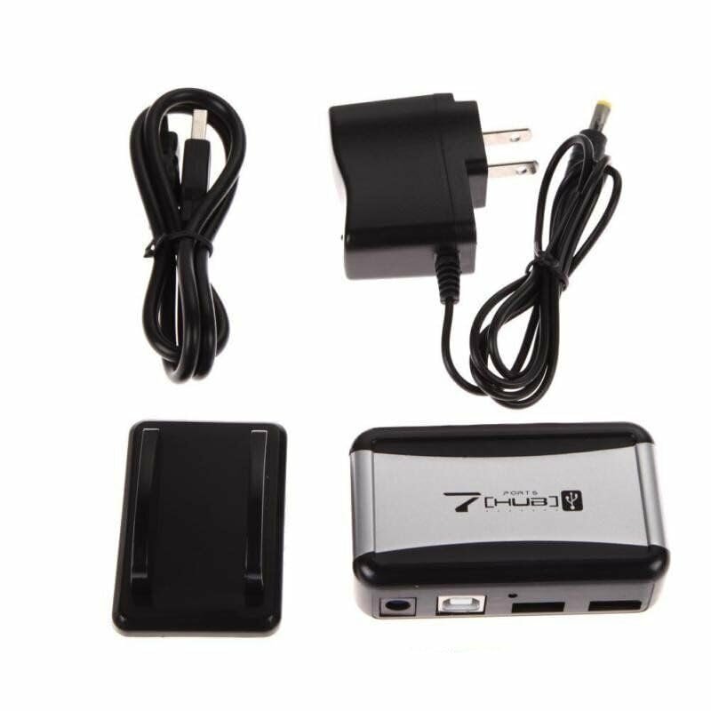 7 Port USB 2.0 High Speed Hub with US Plug AC Power Adapter Cable for PC Laptop