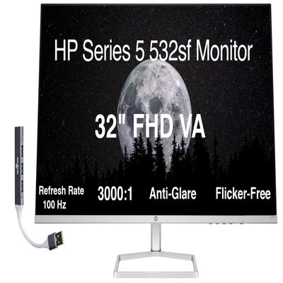 HP 32" FHD VA (1920x1080) Monitor Bundle with Docztorm Dock, 100Hz Refresh Rate, Anti-Glare, Flicker-Free, 2 x HDMI 1.4, 1 x VGA, Ideal for Home & Business, Black (2026 Latest Model) (2 Pack)