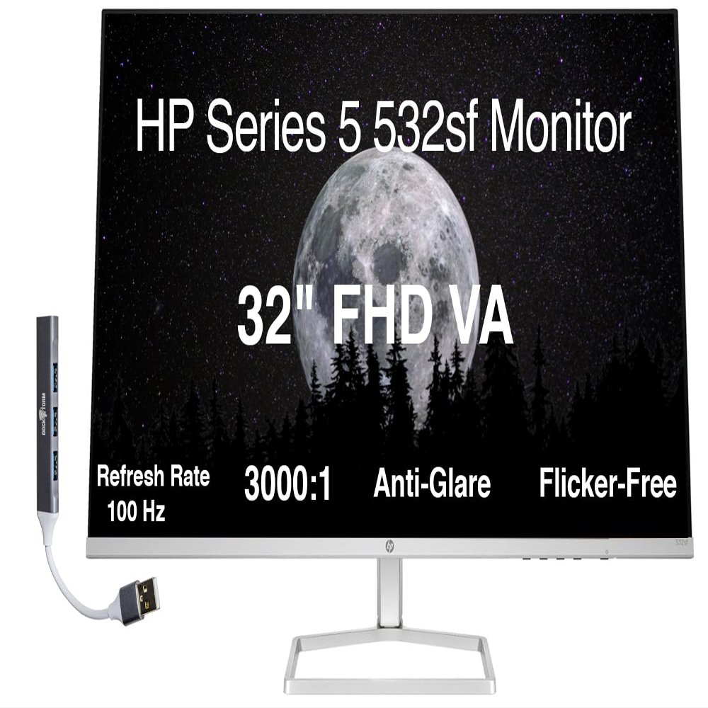 HP 32" FHD VA (1920x1080) Monitor Bundle with Docztorm Dock, 100Hz Refresh Rate, Anti-Glare, Flicker-Free, 2 x HDMI 1.4, 1 x VGA, Ideal for Home & Business, Black (2026 Latest Model) (2 Pack)