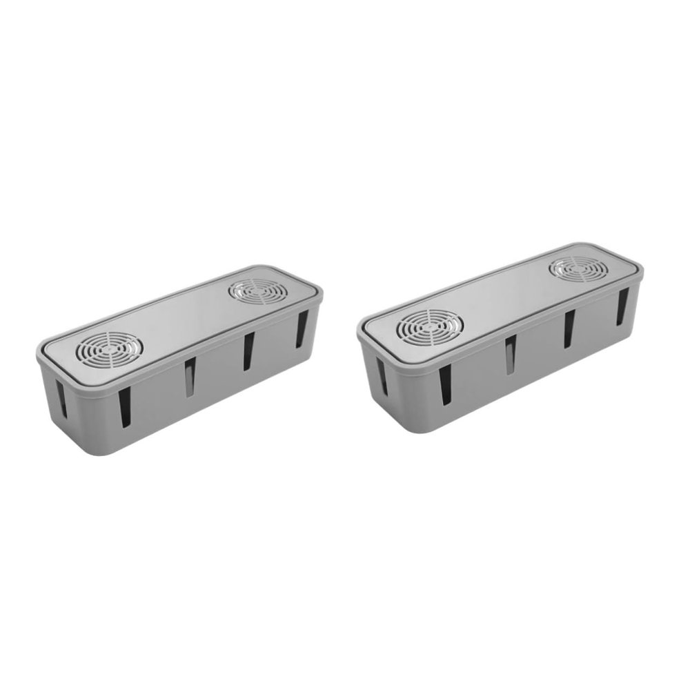 FELTECHELECTR 2pcs Indoor Cable Organizer Box Plastic Data Cable Storage Case for Tidy Spaces Grey for Desk and Wall Use Efficient Cord Management