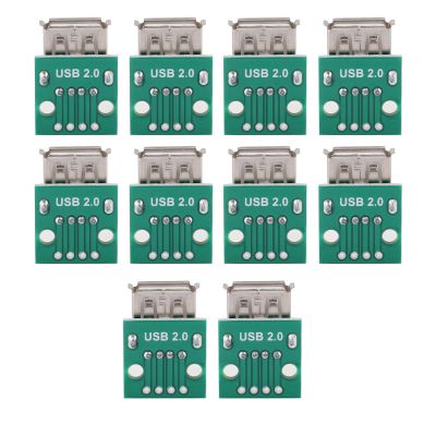 10Pcs USB Type A Female Socket USB Board 2.54mm Pitch Adapter Breakout Board 2.54mm Pitch Adapter Connector DIP DIY USB Power Supply Breadboard Design