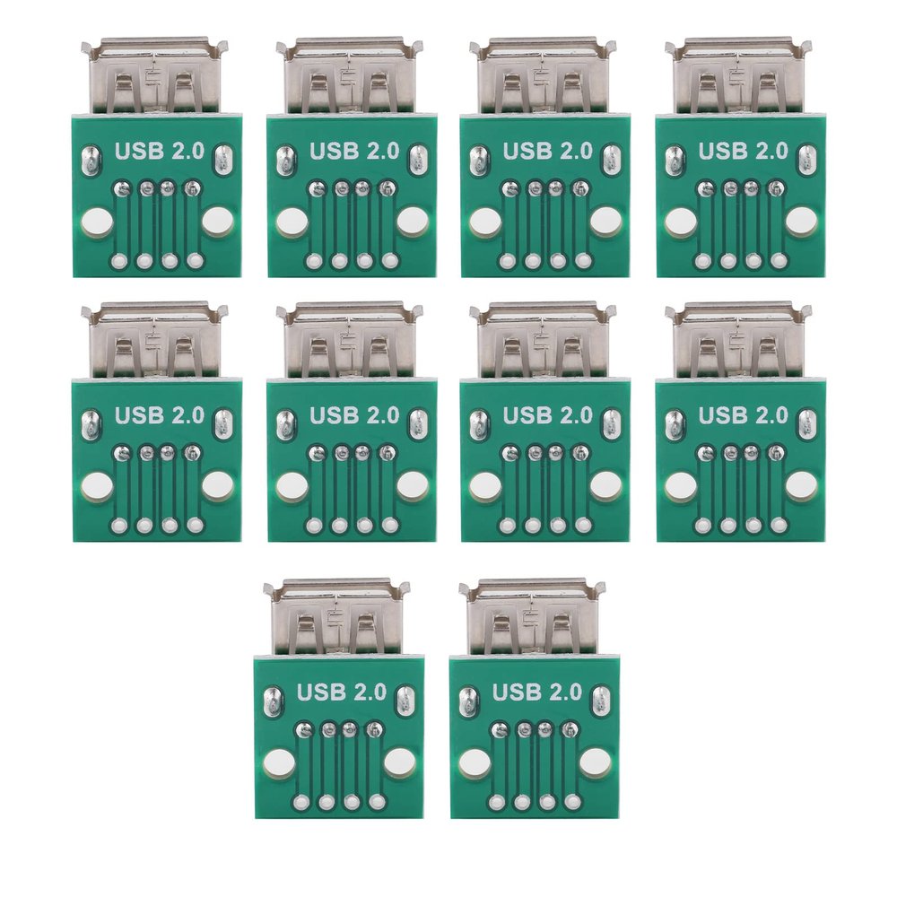 10Pcs USB Type A Female Socket USB Board 2.54mm Pitch Adapter Breakout Board 2.54mm Pitch Adapter Connector DIP DIY USB Power Supply Breadboard Design