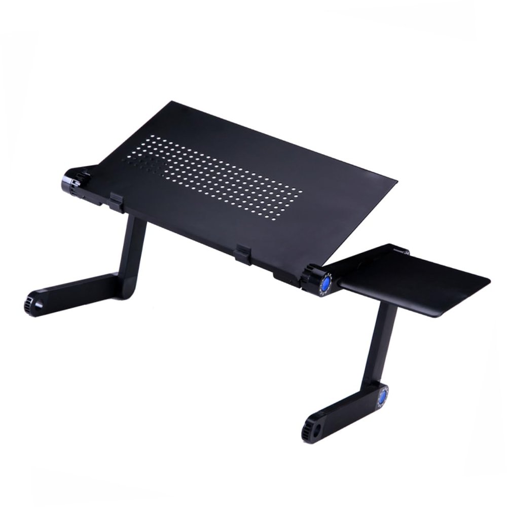Hoement Adjustable Portable Laptop Stand Folding Design and Side Mouse Pad Lightweight Aluminum Desk for Home Office Use Black Versatile for Cooling and Projector Support