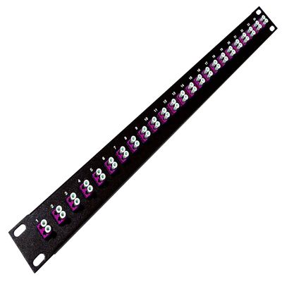 Ultra Spec Cables 1U 24 Port High Density Patch Panel, Loaded with LC Duplex Multimode OM4 Magenta Colored Adapters