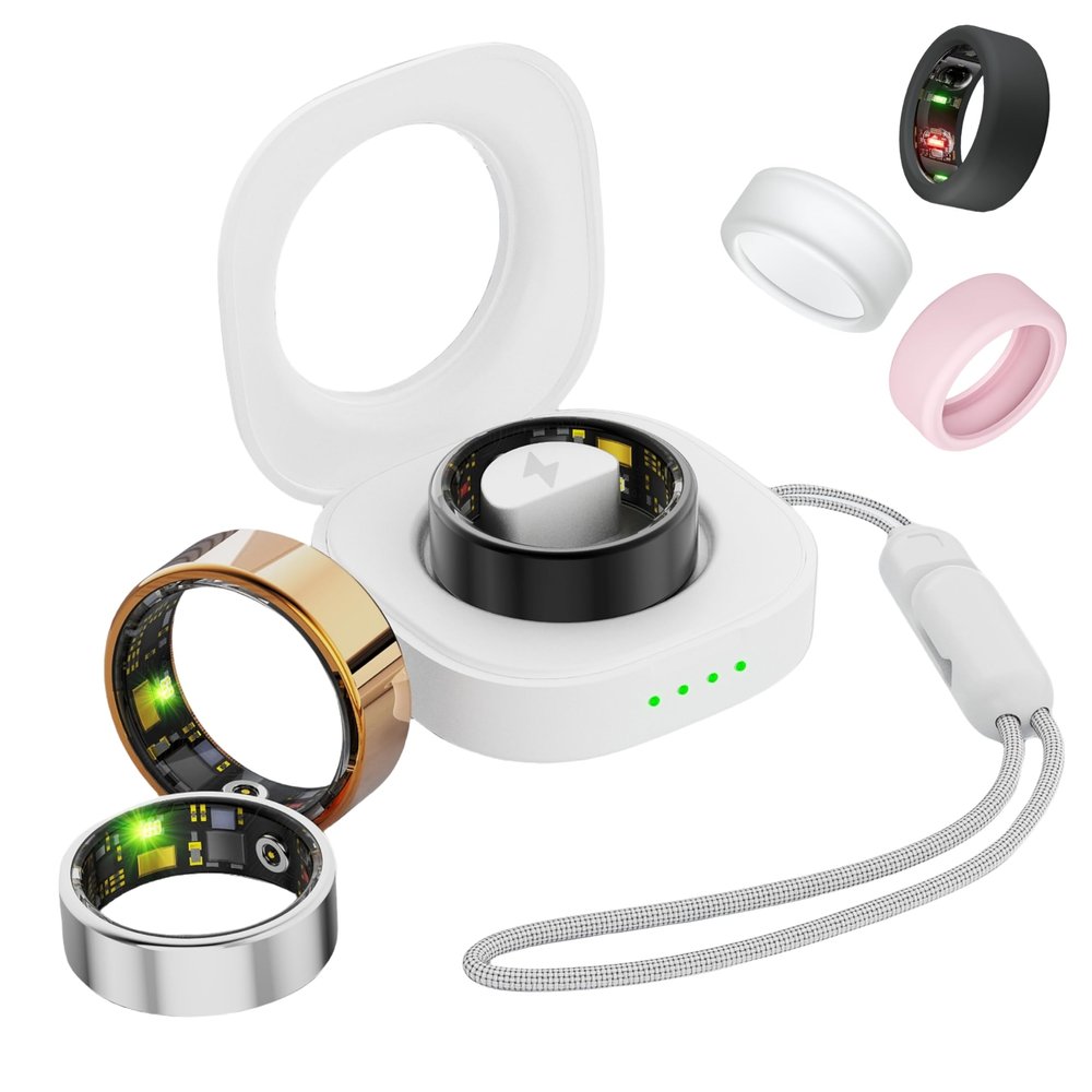 UniJethro Smart Ring for Women Men, Health Fitness Tracker Ring, IP68 Waterproof Rings, Sleep Ring with Charging Case and Ring Protector, Remote Photography, Family Care, No App Fees(Silver, 10#)