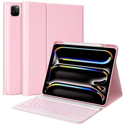 BQSS for iPad Pro 13 inch Case with Keyboard (M5/M4, 2025/2024), 7 Colors Detachable Backlit Keyboard for iPad Pro 13, Flip Stand Case with Pencil Holder, Auto Sleep/Wake, Multi-use Mode, Pink