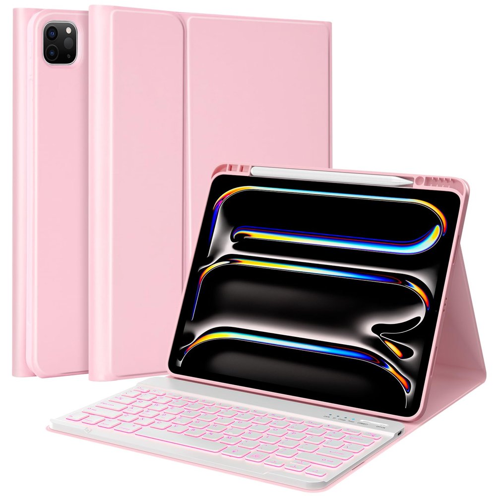 BQSS for iPad Pro 13 inch Case with Keyboard (M5/M4, 2025/2024), 7 Colors Detachable Backlit Keyboard for iPad Pro 13, Flip Stand Case with Pencil Holder, Auto Sleep/Wake, Multi-use Mode, Pink