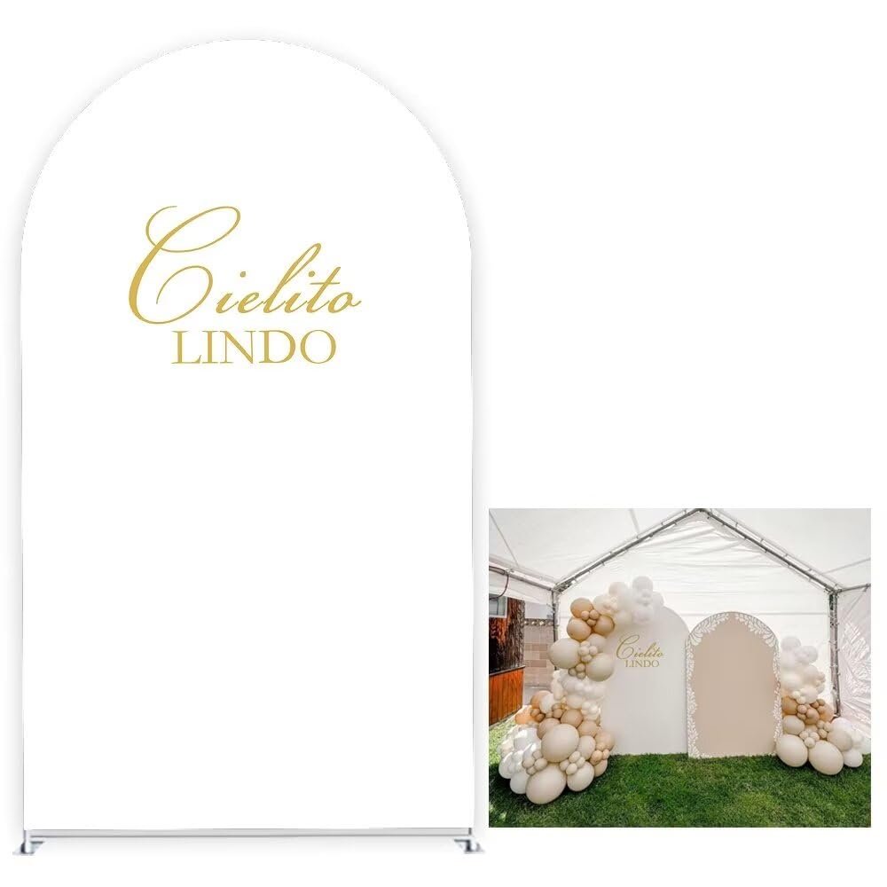 Aerdce Mexican Fiesta Talavera Wedding Party Decoration Arch Backdrop Cover White Stretchy Arched Stands Covers for Baptismx Birthday Baby Shower Parties Decoration(Only Cover)