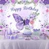 10 x 10 ft Butterfly Happy Birthday Backdrop Purple Butterfly Flower Leaves Floral Birthday Backdrops Party Backdrop Flowers Butterfly Birthday Decor Banner for Girls Birthday Photography Background view 3