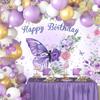 10 x 10 ft Butterfly Happy Birthday Backdrop Purple Butterfly Flower Leaves Floral Birthday Backdrops Party Backdrop Flowers Butterfly Birthday Decor Banner for Girls Birthday Photography Background view 4