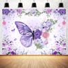 10 x 10 ft Purple Butterfly Birthday Backdrop for Girl's Flower Leaves Floral Pastel Butterflies Birthday Background Pink Princess Gold Rose Butterfly Cake Table Party Banner Photo Booth Studio view 2