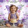 10 x 10 ft Purple Butterfly Birthday Backdrop for Girl's Flower Leaves Floral Pastel Butterflies Birthday Background Pink Princess Gold Rose Butterfly Cake Table Party Banner Photo Booth Studio view 4