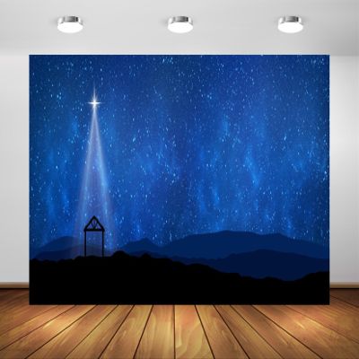 BELECO 20x10ft Fabric Nativity Scene Backdrop Blue Starry Sky Bethlehem Stars Nativity Manger Scene Background Christmas Church Religion Nativity Decoration Photo Booth Studio Props