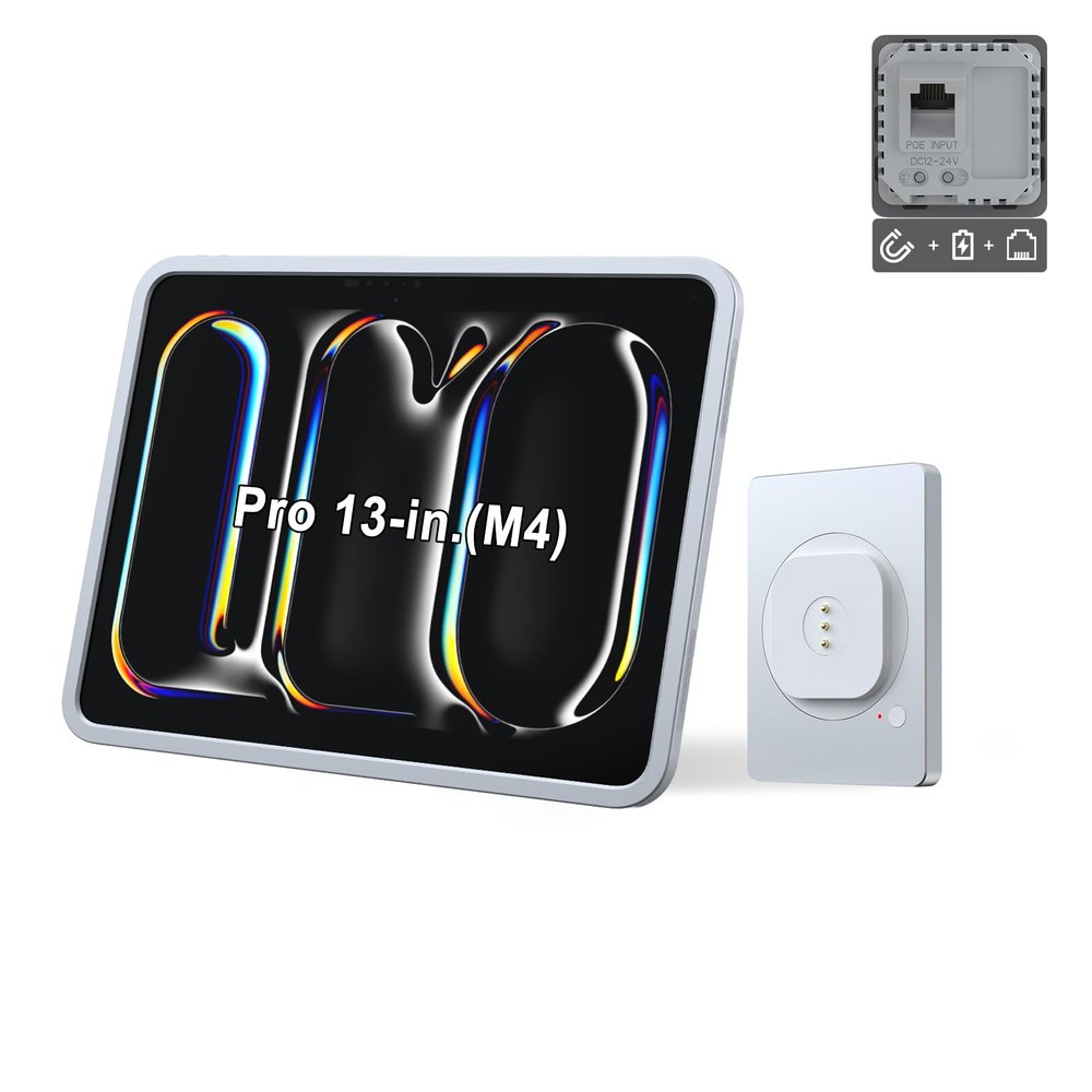 EMONITA Magnetic Wall Mount with Charging Case A13 for iPad Pro 13-Inch (M4). PoE and DC up to 18W Quick Charge, Strong Magnets, 360 Rotation