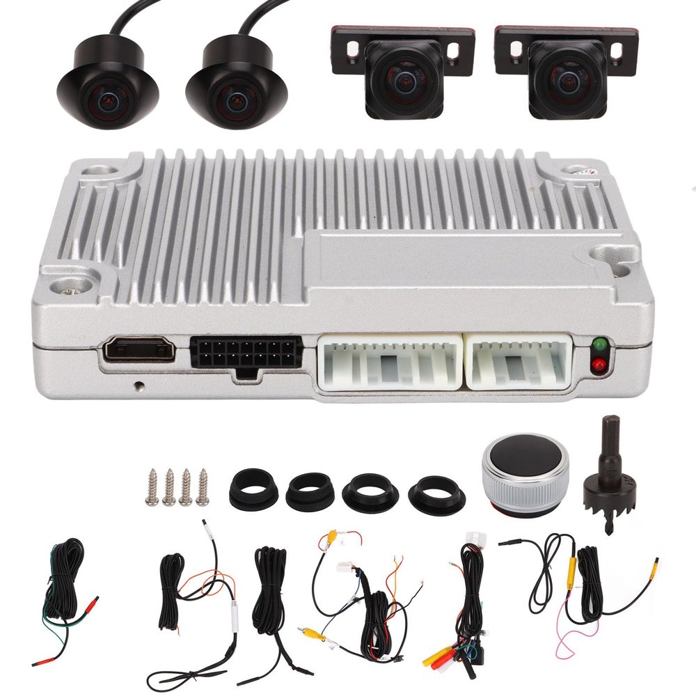 Brilluxa 360 Degree Bird View Surround System, Surround View System 1080P Parking Monitoring 170 Wide Angle 4 Way Camera 3D DVR for Autos