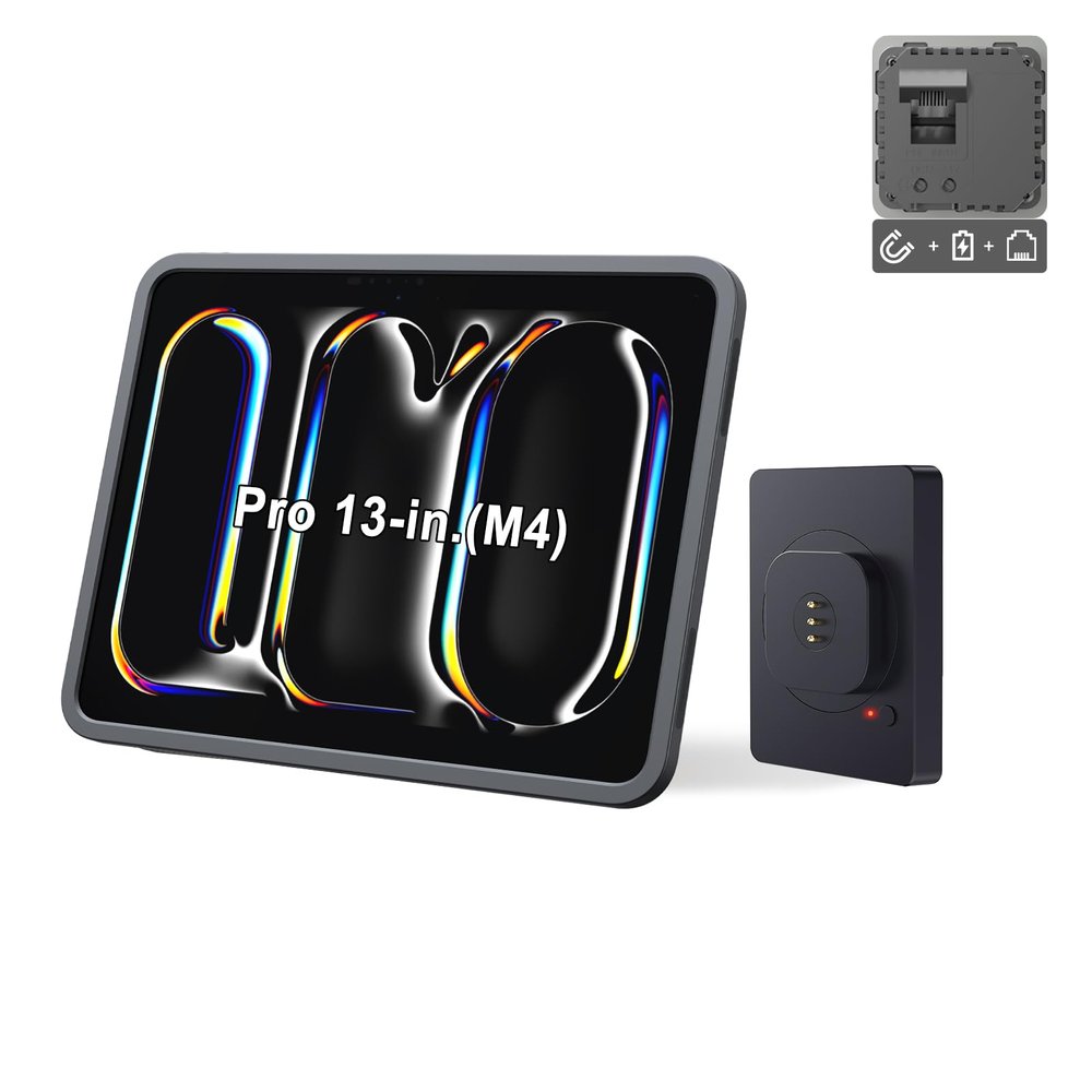 EMONITA Magnetic Wall Mount with Charging Case A13 for iPad Pro 13-Inch (M4). PoE and DC up to 18W Quick Charge, Strong Magnets, 360 Rotation