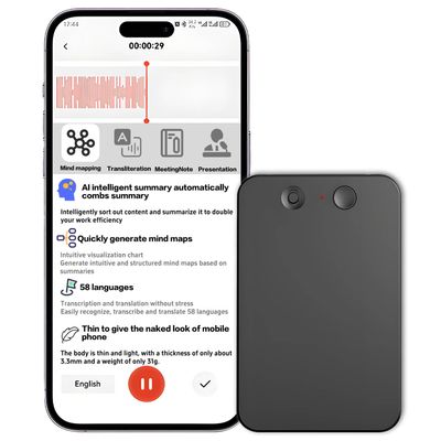 Magnetic AI Voice Recorder, Audio Recorder with Rich and Powerful Al Functions, 58 Languages, Ultra-Thin Body, Voice Recorder No Fee for Transcribe Summarize, Audio Recorder for Lecture, Meeting,64gb