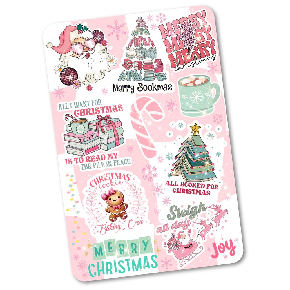 Clear Back Cover Insert for Kindle | Bookish Kindle Case Decor | Pink Christmas Kindle Insert for Clear Case | Booktok Holiday Stickers | Book Gifts for Women (Kindle Basic 6")