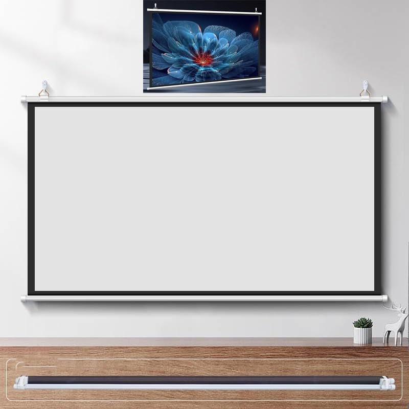 SXYHCK 50" 60" 72" Screen Manual Projector Screen Pull Down Cinema Projection 4:3/16:9 Hanging Screen Portable Projection Screen for Home Theater Office(60in-16:9)