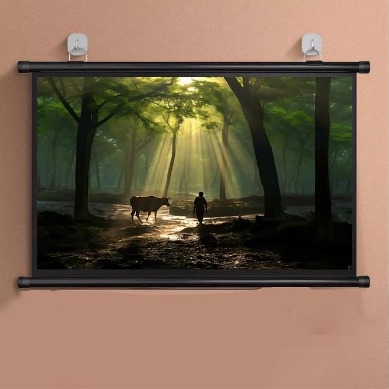 GSKFXJ Pull Down Projector Screen 40" 50" 60" 72" HD 4K Portable Projection Screen Home Theater Movie Screen for Outdoor Indoor, Anti-Crease(60inch/16:9)