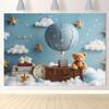 20x10ft Bear Baby Shower Backdrop Blue Hot Air Balloon Boys 1st Birthday Photography Background Luggage Adventure Newborn Party Banner Decoration Cake Table Photo Booth Props view 2