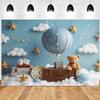 20x10ft Bear Baby Shower Backdrop Blue Hot Air Balloon Boys 1st Birthday Photography Background Luggage Adventure Newborn Party Banner Decoration Cake Table Photo Booth Props view 3