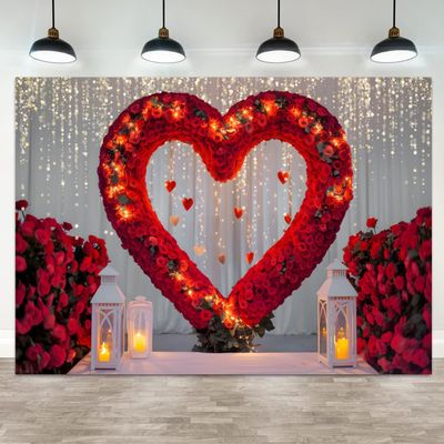 ASDCXZ 15x10ft Valentine's Day Backdrop Romantic Red Rose Heart Arch Photography Background for Wedding Engagement Party Decor Valentine Decorations Photo Booth Props for Couple Celebrations