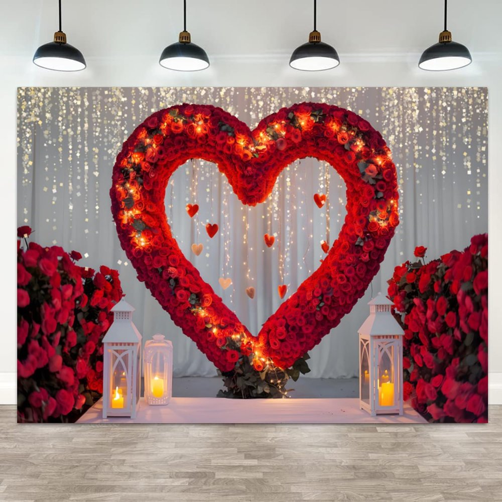 ASDCXZ 15x10ft Valentine's Day Backdrop Romantic Red Rose Heart Arch Photography Background for Wedding Engagement Party Decor Valentine Decorations Photo Booth Props for Couple Celebrations