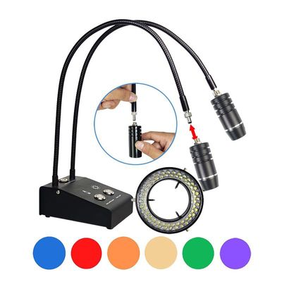 6W Microscope Light Dual LED Gooseneck, 6500K LED Bulb Changeable Adjustable Spot Light Source Illuminator Lamp Microscope Light Soldering Phone Repair (With Ring Light)(Upgraded Bulb-With Ring Light)