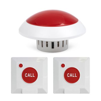 CYSSJF Wireless Caregiver Pager with Strobe Light & Loud Alert, 2 Waterproof Emergency Call Buttons for Seniors, Disabled & Hearing Impaired, Nurse Alert System for Home, Nursing Home, Hospital
