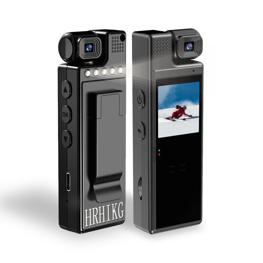 HRHIKG Body Camera Mini Bodycam, Portable Cameras Wearable Personal Camcorder with 1.3in Screen, 1080P HD Night Vision Motion Detection No Need WiFi Rotating Lens Sport Camera for Travel Enforcement